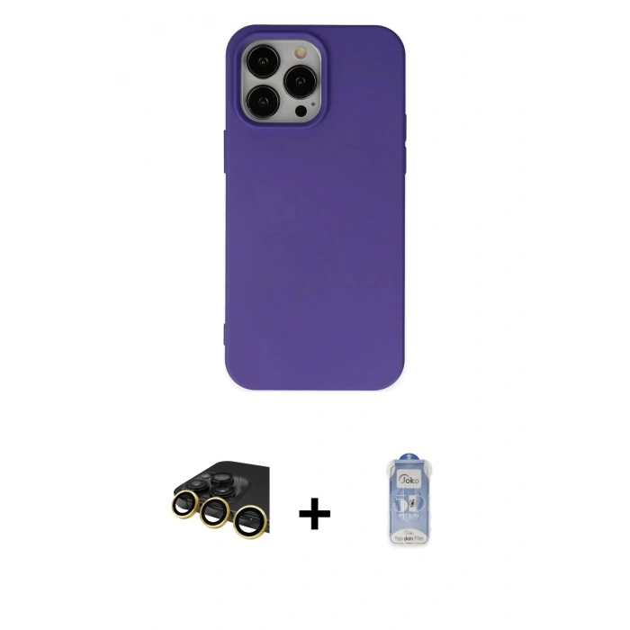 MARSİLYAN™- iPhone 14 Pro Kılıf Ahenk Serisi - Siyah Joko Magic 5D Cam + Raze Metal Kamera Lens - GD