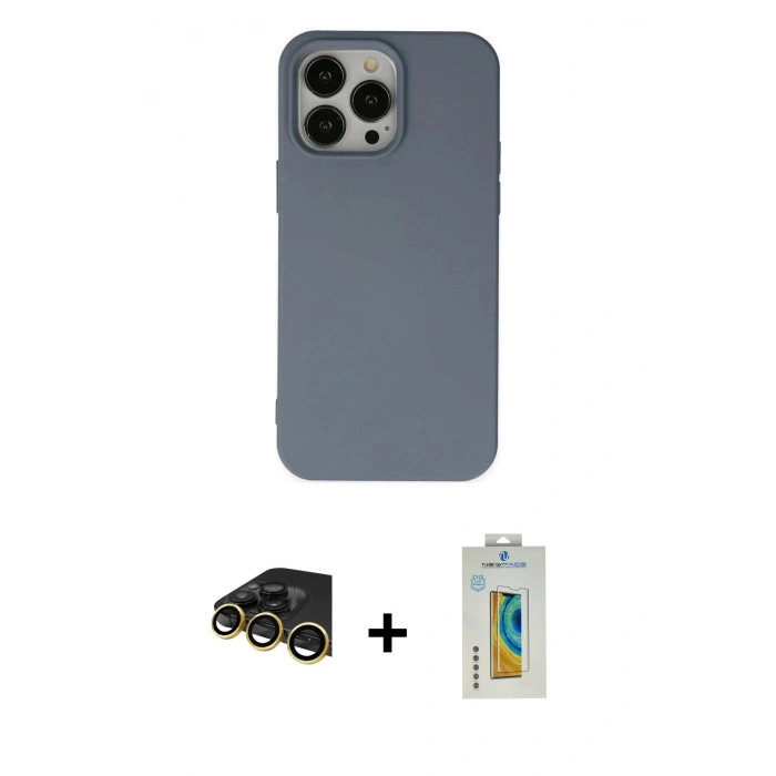 MARSİLYAN™- iPhone 14 Pro Kılıf Ahenk Serisi - Siyah Polymer Nano Ekran Koruyucu + Raze Metal Kamera Lens - GD