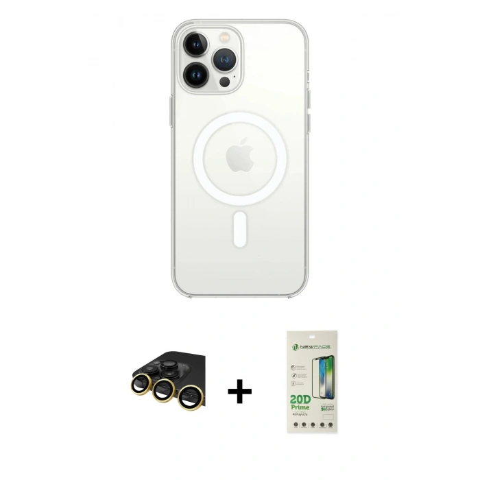MARSİLYAN™- iPhone 14 Pro Kılıf Ahenk Yansıma Prime - Siyah 20D Premium Cam Ekran Koruyucu + Raze Metal Kamera Lens - GD