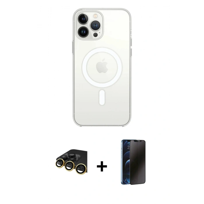 MARSİLYAN™- iPhone 14 Pro Kılıf Ahenk Yansıma Prime - Siyah 3D Antistatik Hayalet Cam Ekran Koruyucu + Raze Metal Kamera Lens - GD