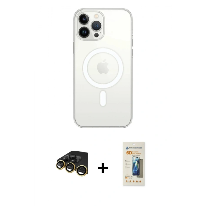 MARSİLYAN™- iPhone 14 Pro Kılıf Ahenk Yansıma Prime - Siyah 6D Mat Seramik Hayalet Nano Ekran Koruyucu + Raze Metal Kamera Lens - GD