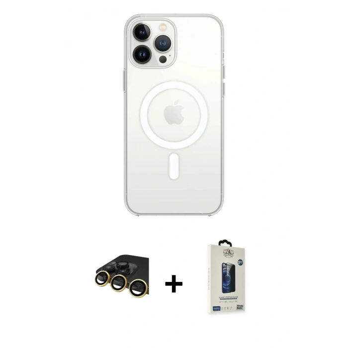 MARSİLYAN™- iPhone 14 Pro Kılıf Ahenk Yansıma Prime - Siyah Bilvis Hayalet Cam Ekran Koruyucu + Raze Metal Kamera Lens - GD