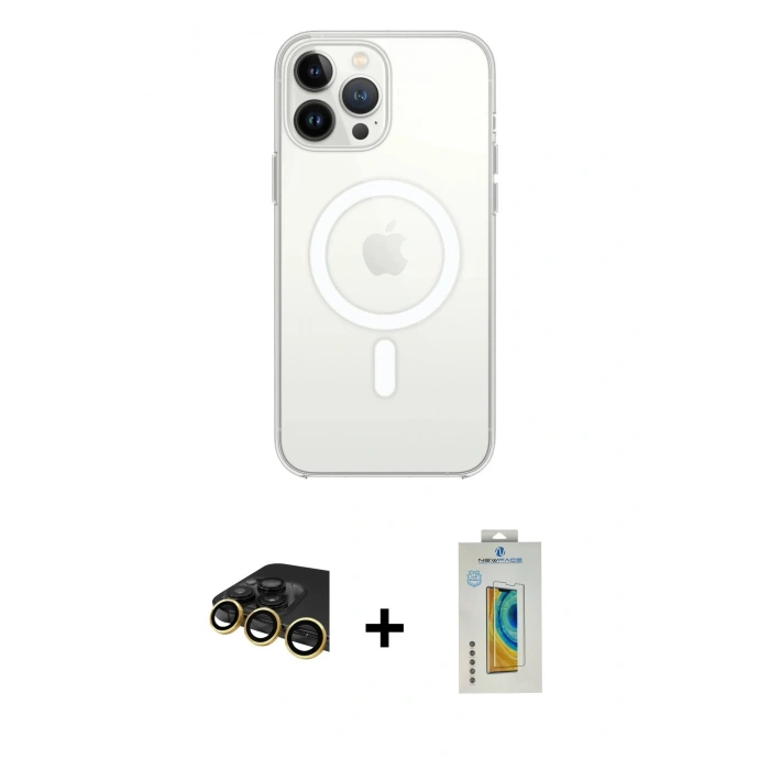 MARSİLYAN™- iPhone 14 Pro Kılıf Ahenk Yansıma Prime - Siyah Polymer Nano Ekran Koruyucu + Raze Metal Kamera Lens - GD