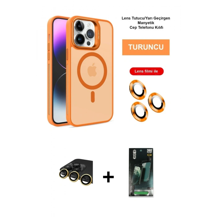 MARSİLYAN™- iPhone 14 Pro Kılıf Akış Form - Siyah 360 Mat Full Body Arka Koruyucu + Raze Metal Kamera Lens - GD