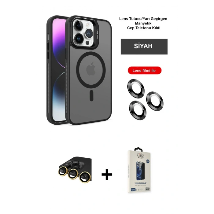 MARSİLYAN™- iPhone 14 Pro Kılıf Akış Form - Siyah Bilvis Hayalet Cam Ekran Koruyucu + Raze Metal Kamera Lens - GD
