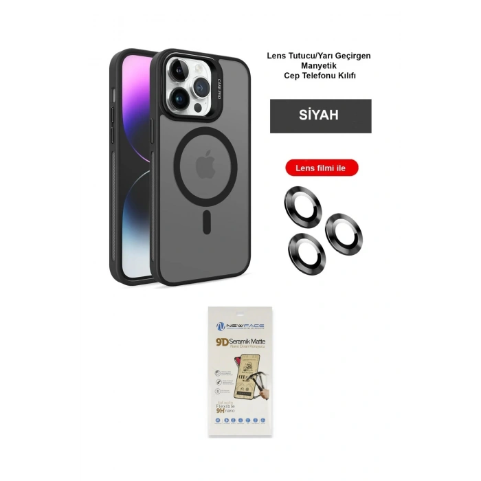 MARSİLYAN™- iPhone 14 Pro Kılıf Akış Form - Siyah Mat Seramik Nano Ekran Koruyucu