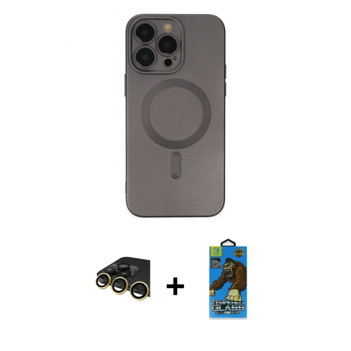 MARSİLYAN™- iPhone 14 Pro Kılıf Akış Minimal Özel Seri - Siyah 18D Cam Ekran Koruyucu + Raze Metal Kamera Lens - GD