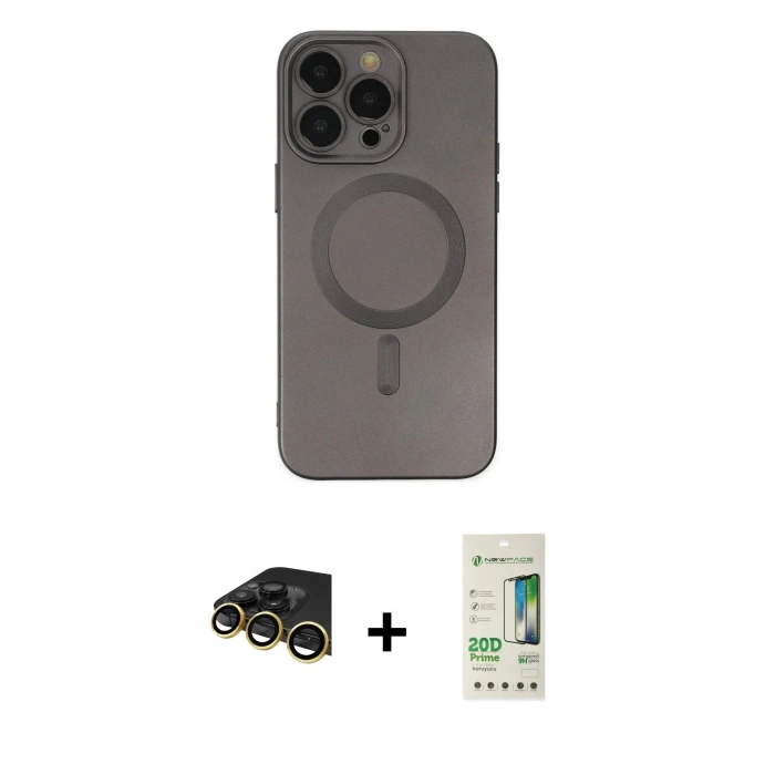 MARSİLYAN™- iPhone 14 Pro Kılıf Akış Minimal Özel Seri - Siyah 20D Premium Cam Ekran Koruyucu + Raze Metal Kamera Lens - GD