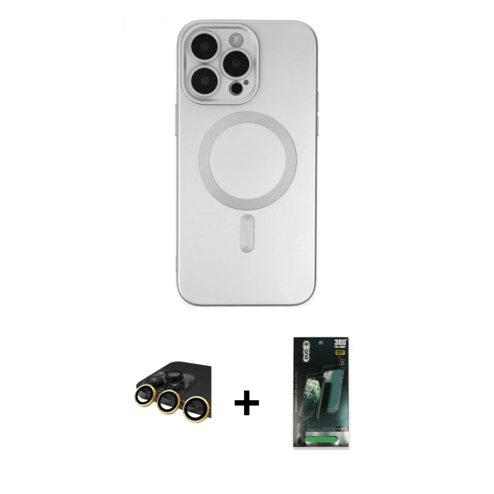 MARSİLYAN™- iPhone 14 Pro Kılıf Akış Minimal Özel Seri - Siyah 360 Mat Full Body Arka Koruyucu + Raze Metal Kamera Lens - GD