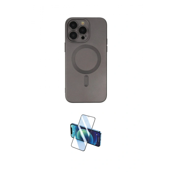 MARSİLYAN™- iPhone 14 Pro Kılıf Akış Minimal Özel Seri - Siyah 3D Antistatik Cam Ekran Koruyucu