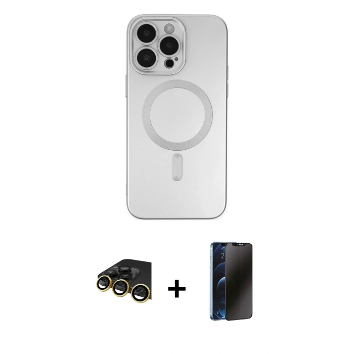 MARSİLYAN™- iPhone 14 Pro Kılıf Akış Minimal Özel Seri - Siyah 3D Antistatik Hayalet Cam Ekran Koruyucu + Raze Metal Kamera Lens - GD