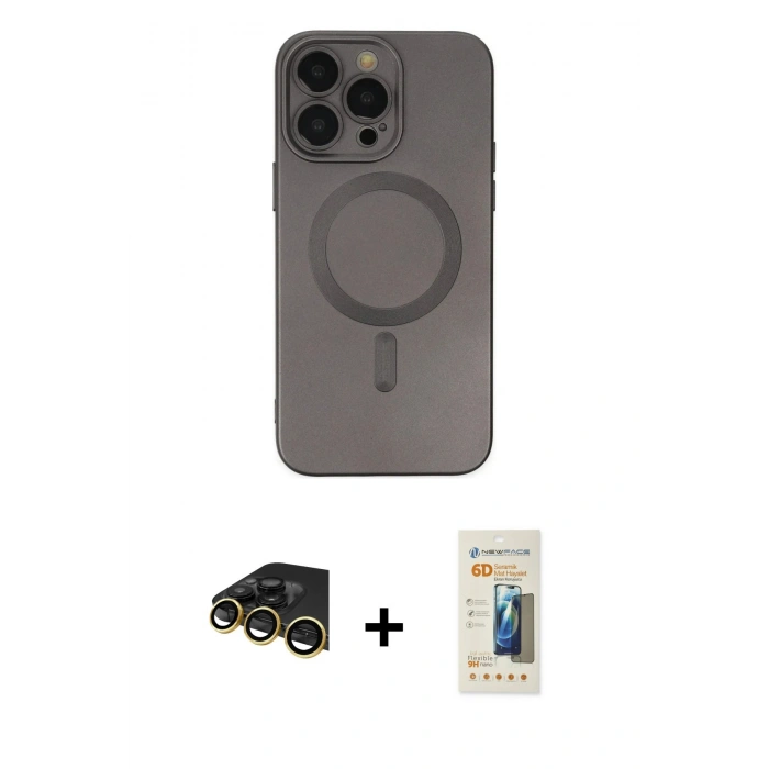 MARSİLYAN™- iPhone 14 Pro Kılıf Akış Minimal Özel Seri - Siyah 6D Mat Seramik Hayalet Nano Ekran Koruyucu + Raze Metal Kamera Lens - GD