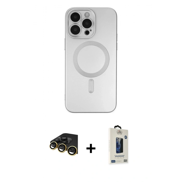MARSİLYAN™- iPhone 14 Pro Kılıf Akış Minimal Özel Seri - Siyah Bilvis Hayalet Cam Ekran Koruyucu + Raze Metal Kamera Lens - GD