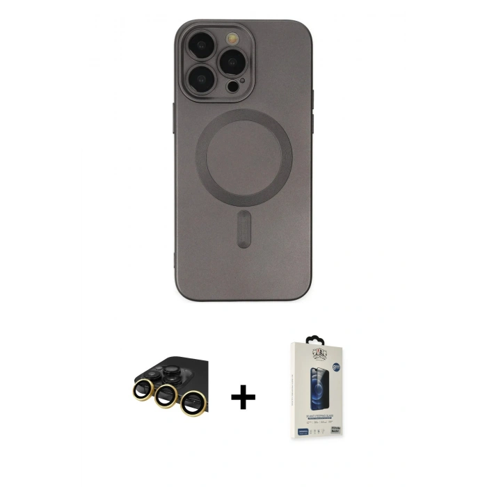 MARSİLYAN™- iPhone 14 Pro Kılıf Akış Minimal Özel Seri - Siyah Bilvis Hayalet Cam Ekran Koruyucu + Raze Metal Kamera Lens - GD