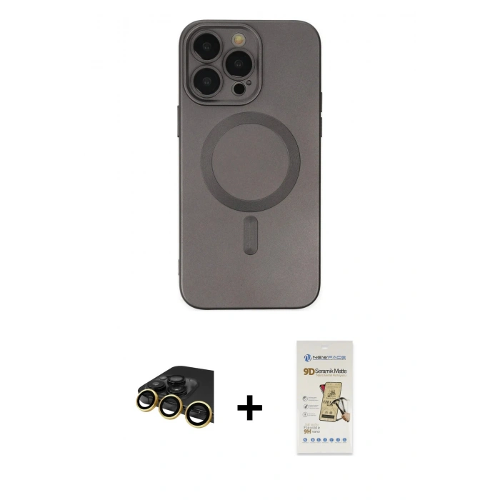 MARSİLYAN™- iPhone 14 Pro Kılıf Akış Minimal Özel Seri - Siyah Mat Seramik Nano Ekran Koruyucu + Raze Metal Kamera Lens - GD