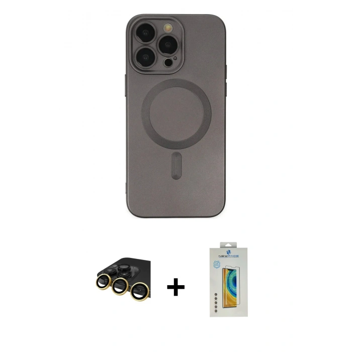 MARSİLYAN™- iPhone 14 Pro Kılıf Akış Minimal Özel Seri - Siyah Polymer Nano Ekran Koruyucu + Raze Metal Kamera Lens - GD