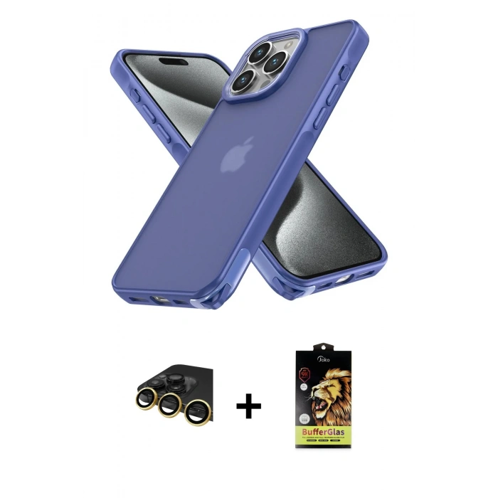 MARSİLYAN™- iPhone 14 Pro Kılıf Atlas Form - Siyah Buffer Cam Ekran Koruyucu + Raze Metal Kamera Lens - GD