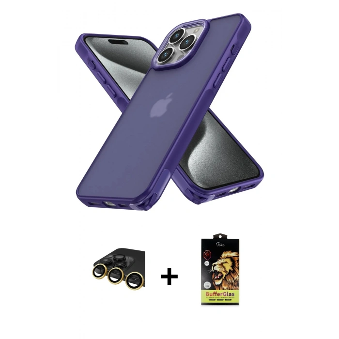 MARSİLYAN™- iPhone 14 Pro Kılıf Atlas Form - Siyah Buffer Cam Ekran Koruyucu + Raze Metal Kamera Lens - GD