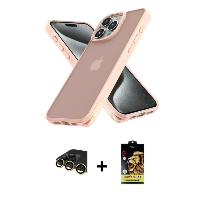MARSİLYAN™- iPhone 14 Pro Kılıf Atlas Form - Siyah Buffer Cam Ekran Koruyucu + Raze Metal Kamera Lens - GD