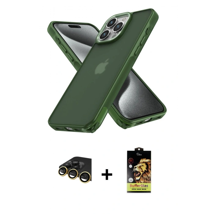 MARSİLYAN™- iPhone 14 Pro Kılıf Atlas Form - Siyah Buffer Cam Ekran Koruyucu + Raze Metal Kamera Lens - GD