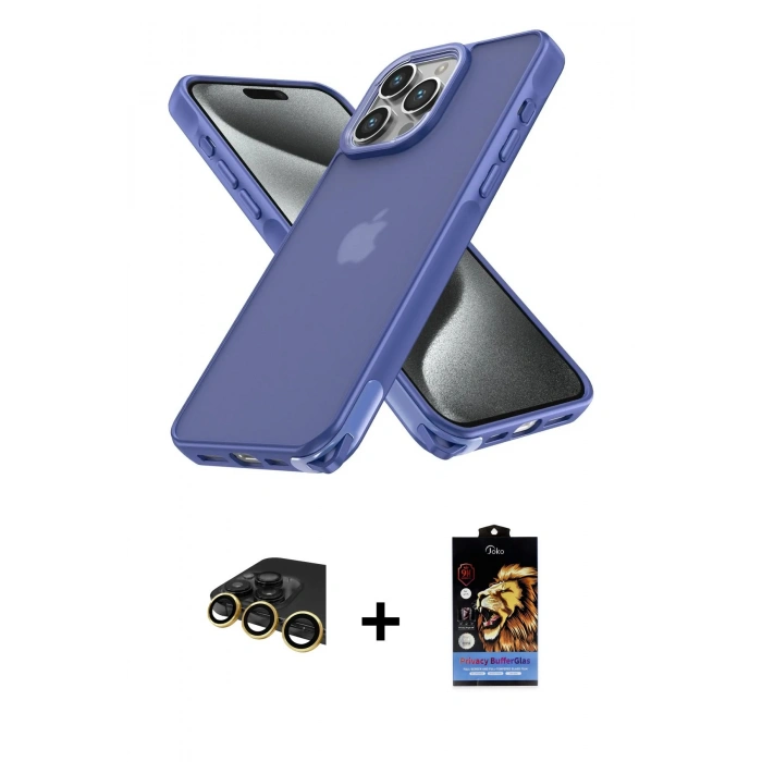 MARSİLYAN™- iPhone 14 Pro Kılıf Atlas Form - Siyah Buffer Hayalet Cam Ekran Koruyucu + Raze Metal Kamera Lens - GD