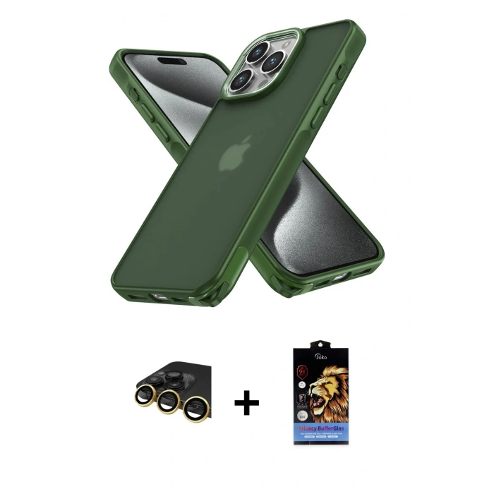 MARSİLYAN™- iPhone 14 Pro Kılıf Atlas Form - Siyah Buffer Hayalet Cam Ekran Koruyucu + Raze Metal Kamera Lens - GD