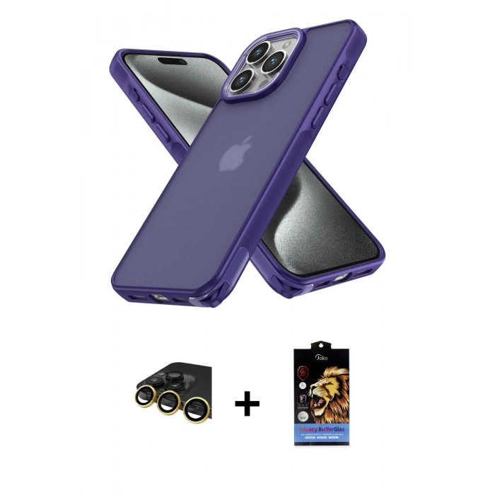 MARSİLYAN™- iPhone 14 Pro Kılıf Atlas Form - Siyah Buffer Hayalet Cam Ekran Koruyucu + Raze Metal Kamera Lens - GD