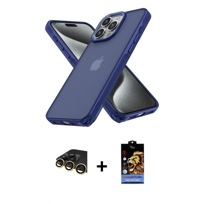 MARSİLYAN™- iPhone 14 Pro Kılıf Atlas Form - Siyah Buffer Hayalet Cam Ekran Koruyucu + Raze Metal Kamera Lens - GD