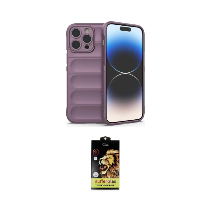 MARSİLYAN™- iPhone 14 Pro Kılıf Atlas Koleksiyonu - Siyah Buffer Cam Ekran Koruyucu