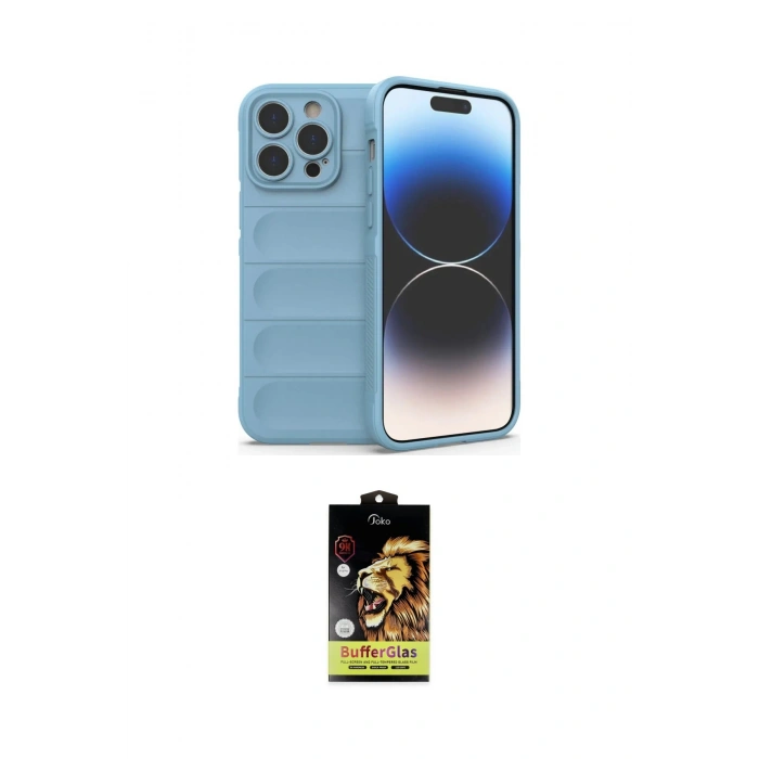 MARSİLYAN™- iPhone 14 Pro Kılıf Atlas Koleksiyonu - Siyah Buffer Cam Ekran Koruyucu