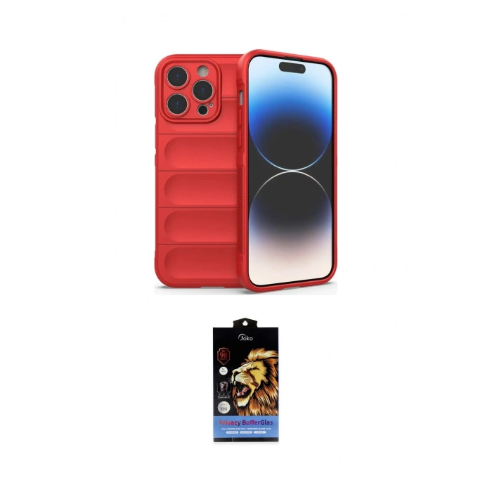 MARSİLYAN™- iPhone 14 Pro Kılıf Atlas Koleksiyonu - Siyah Buffer Hayalet Cam Ekran Koruyucu