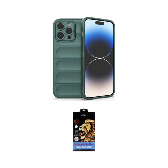 MARSİLYAN™- iPhone 14 Pro Kılıf Atlas Koleksiyonu - Siyah Buffer Hayalet Cam Ekran Koruyucu