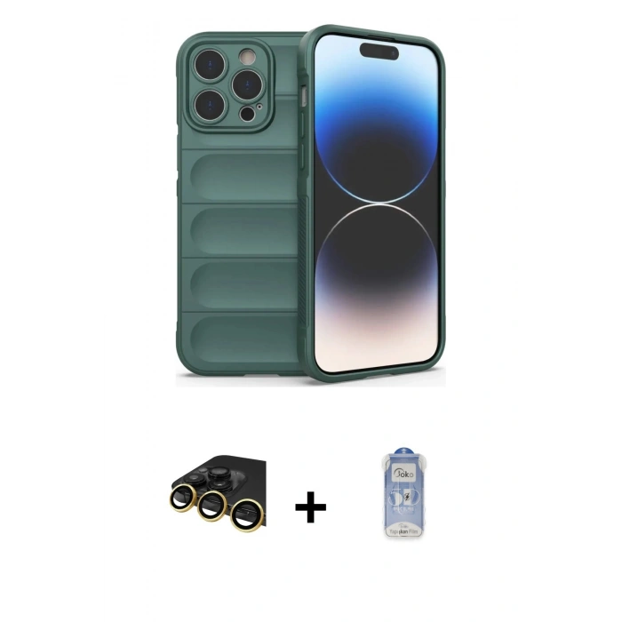 MARSİLYAN™- iPhone 14 Pro Kılıf Atlas Koleksiyonu - Siyah Joko Magic 5D Cam + Raze Metal Kamera Lens - GD