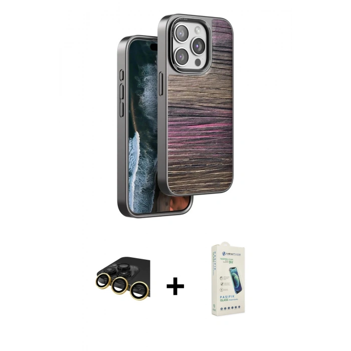 MARSİLYAN™- iPhone 14 Pro Kılıf Atlas Minimal Özel Seri - Şeffaf Pasifik Cam Ekran Koruyucu + Raze Metal Kamera Lens - GD