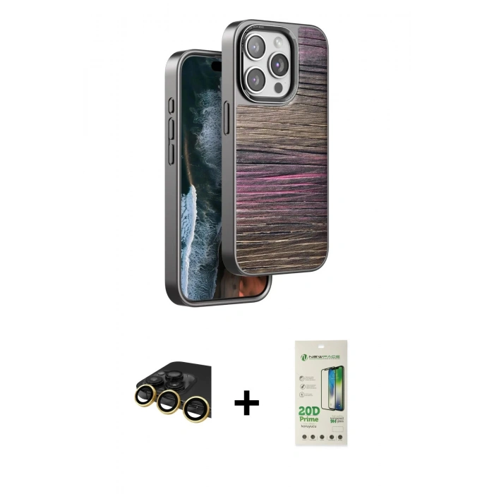 MARSİLYAN™- iPhone 14 Pro Kılıf Atlas Minimal Özel Seri - Siyah 20D Premium Cam Ekran Koruyucu + Raze Metal Kamera Lens - GD