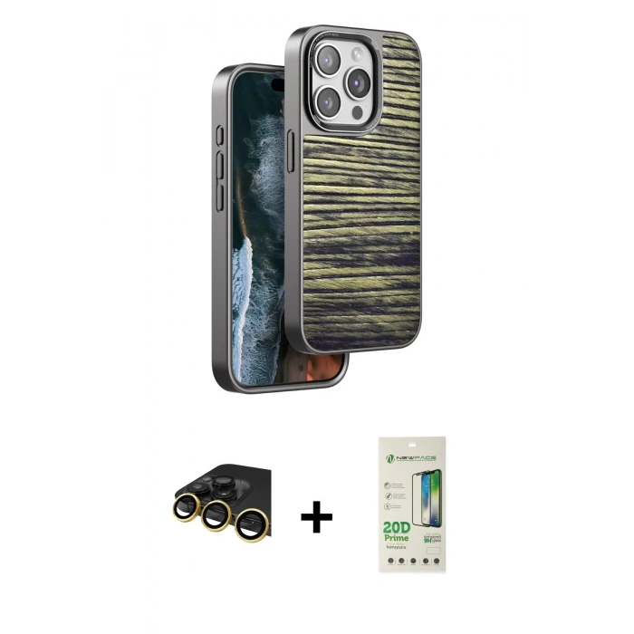 MARSİLYAN™- iPhone 14 Pro Kılıf Atlas Minimal Özel Seri - Siyah 20D Premium Cam Ekran Koruyucu + Raze Metal Kamera Lens - GD