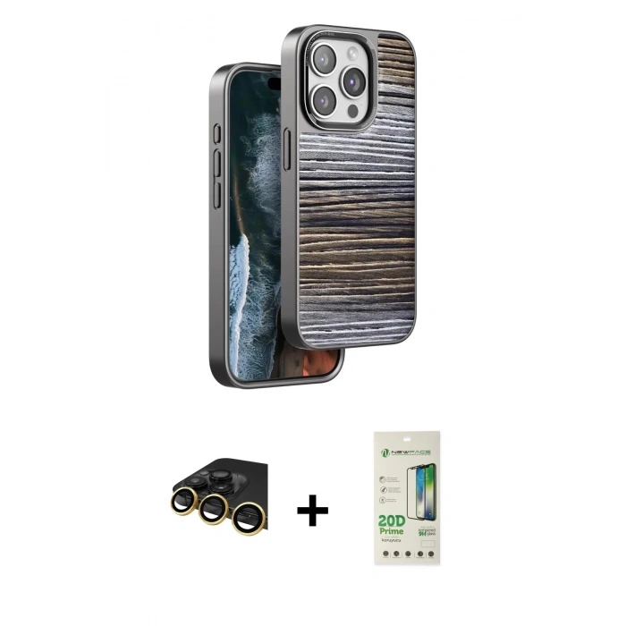 MARSİLYAN™- iPhone 14 Pro Kılıf Atlas Minimal Özel Seri - Siyah 20D Premium Cam Ekran Koruyucu + Raze Metal Kamera Lens - GD