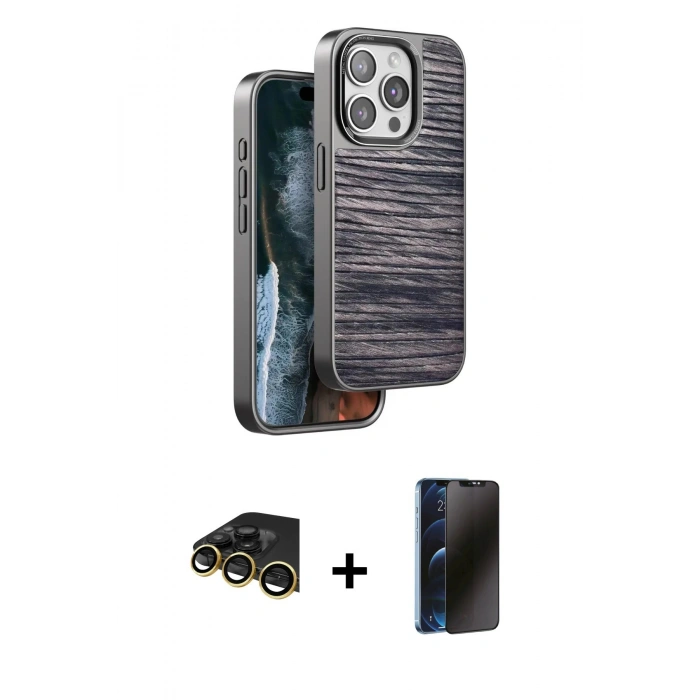 MARSİLYAN™- iPhone 14 Pro Kılıf Atlas Minimal Özel Seri - Siyah 3D Antistatik Hayalet Cam Ekran Koruyucu + Raze Metal Kamera Lens - GD