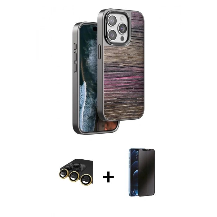 MARSİLYAN™- iPhone 14 Pro Kılıf Atlas Minimal Özel Seri - Siyah 3D Antistatik Hayalet Cam Ekran Koruyucu + Raze Metal Kamera Lens - GD