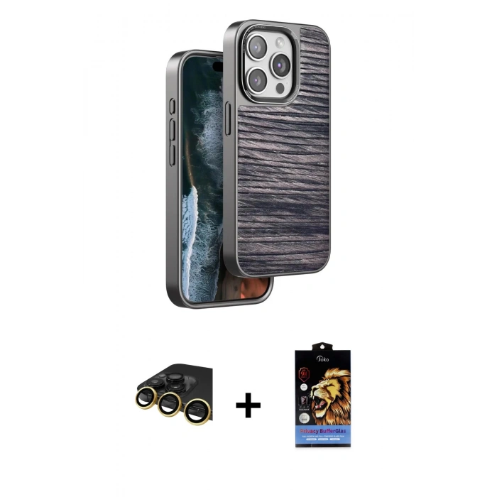 MARSİLYAN™- iPhone 14 Pro Kılıf Atlas Minimal Özel Seri - Siyah Buffer Hayalet Cam Ekran Koruyucu + Raze Metal Kamera Lens - GD