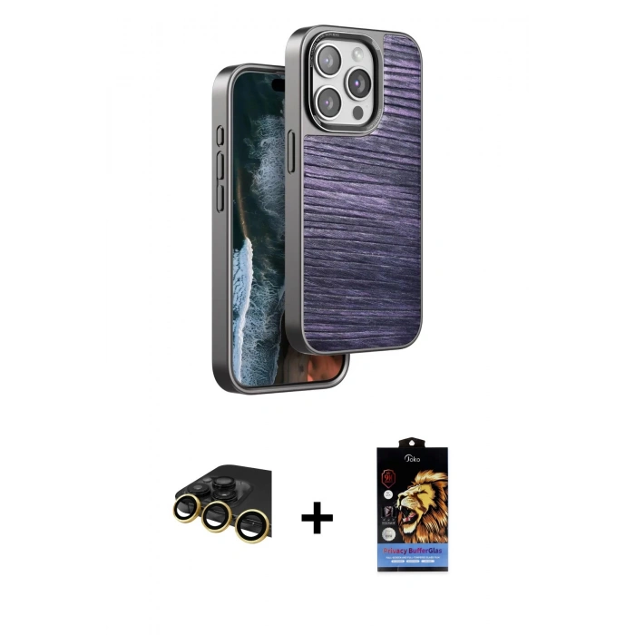 MARSİLYAN™- iPhone 14 Pro Kılıf Atlas Minimal Özel Seri - Siyah Buffer Hayalet Cam Ekran Koruyucu + Raze Metal Kamera Lens - GD