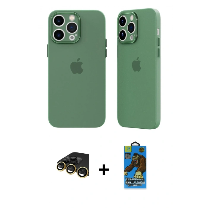 MARSİLYAN™- iPhone 14 Pro Kılıf Atlas Minimal Prime - Siyah 18D Cam Ekran Koruyucu + Raze Metal Kamera Lens - GD