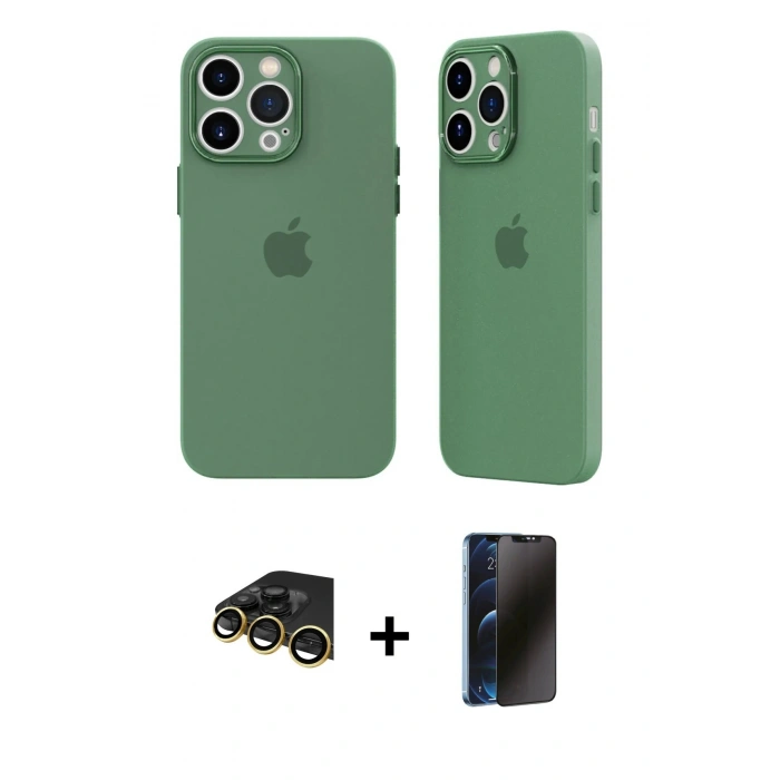 MARSİLYAN™- iPhone 14 Pro Kılıf Atlas Minimal Prime - Siyah 3D Antistatik Hayalet Cam Ekran Koruyucu + Raze Metal Kamera Lens - GD