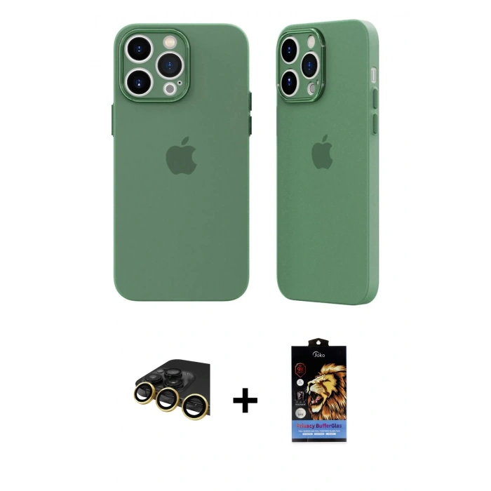 MARSİLYAN™- iPhone 14 Pro Kılıf Atlas Minimal Prime - Siyah Buffer Hayalet Cam Ekran Koruyucu + Raze Metal Kamera Lens - GD