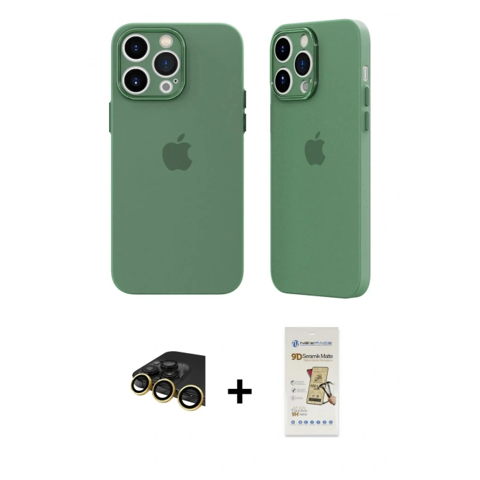 MARSİLYAN™- iPhone 14 Pro Kılıf Atlas Minimal Prime - Siyah Mat Seramik Nano Ekran Koruyucu + Raze Metal Kamera Lens - GD