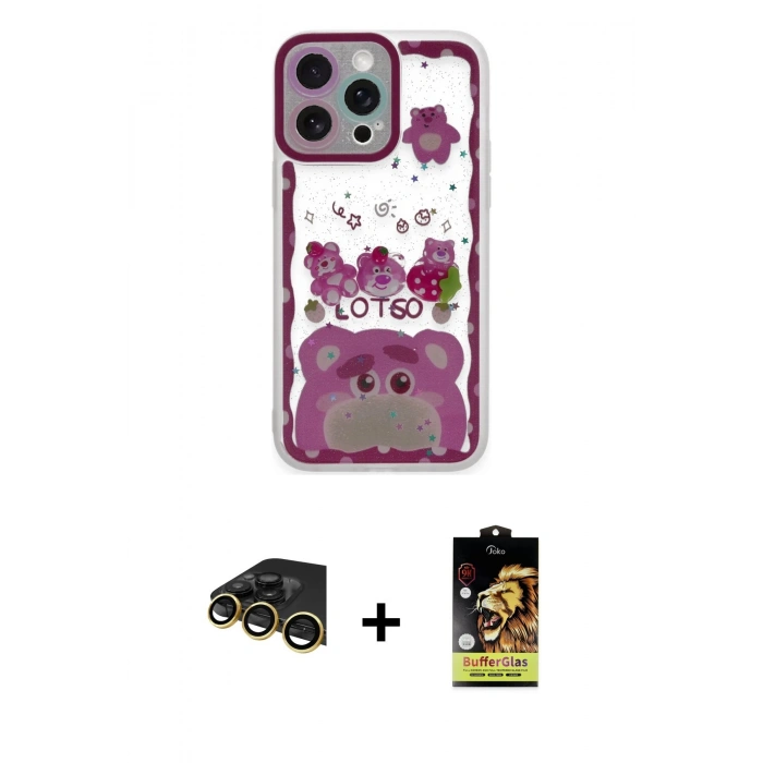 MARSİLYAN™- iPhone 14 Pro Kılıf Çekirdek Asil - Siyah Buffer Cam Ekran Koruyucu + Raze Metal Kamera Lens - GD