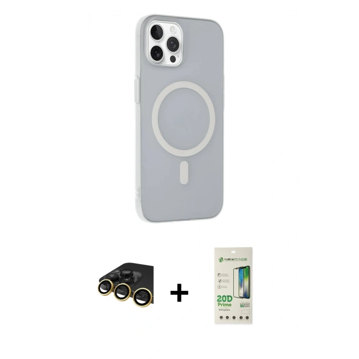 MARSİLYAN™- iPhone 14 Pro Kılıf Çekirdek Modern Prime - Siyah 20D Premium Cam Ekran Koruyucu + Raze Metal Kamera Lens - GD