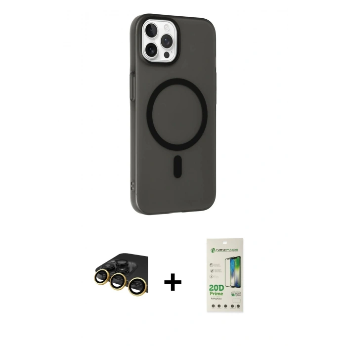 MARSİLYAN™- iPhone 14 Pro Kılıf Çekirdek Modern Prime - Siyah 20D Premium Cam Ekran Koruyucu + Raze Metal Kamera Lens - GD