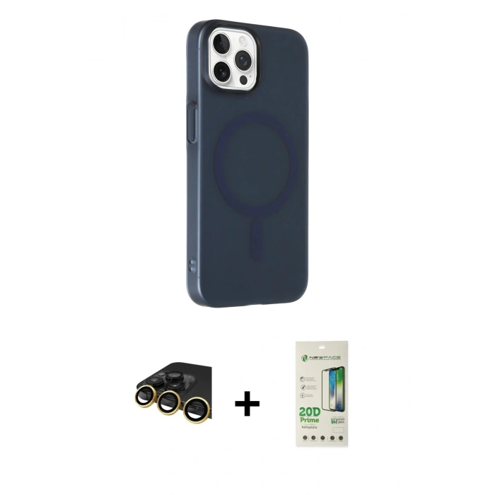 MARSİLYAN™- iPhone 14 Pro Kılıf Çekirdek Modern Prime - Siyah 20D Premium Cam Ekran Koruyucu + Raze Metal Kamera Lens - GD