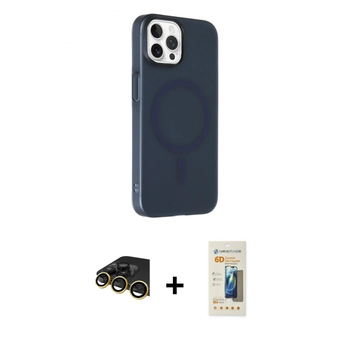 MARSİLYAN™- iPhone 14 Pro Kılıf Çekirdek Modern Prime - Siyah 6D Mat Seramik Hayalet Nano Ekran Koruyucu + Raze Metal Kamera Lens - GD